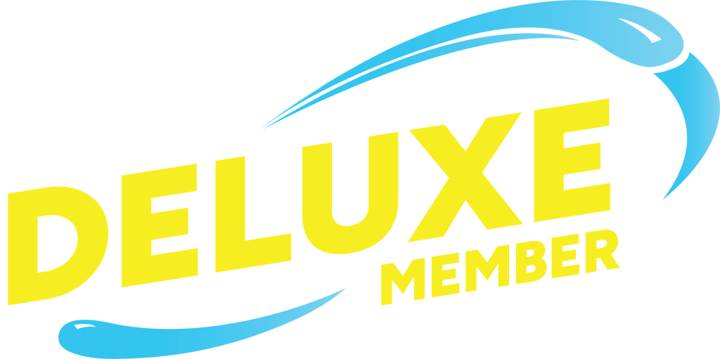 Dutton Deluxe Member logo badge in bold yellow text with blue swooshes on a black background